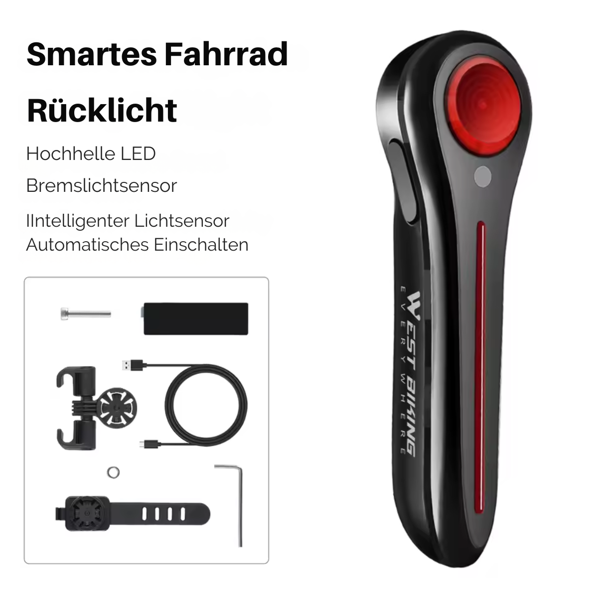 Veltrix - Fahrrad Rücklicht mit Bremslichtfunktion