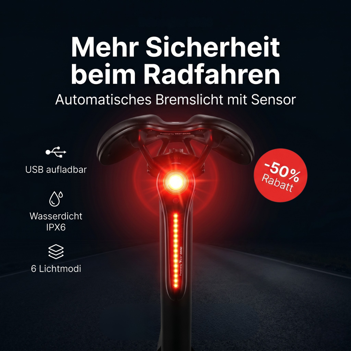 LED Fahrrad Rücklicht mit Bremslicht für bessere Sichtbarkeit und Sicherheit im Straßenverkehr