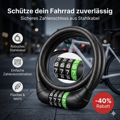 Fahrrad Kabelschloss mit Zahlencode aus Stahl flexibel und sicherer Diebstahlschutz für Fahrrad und E Bike