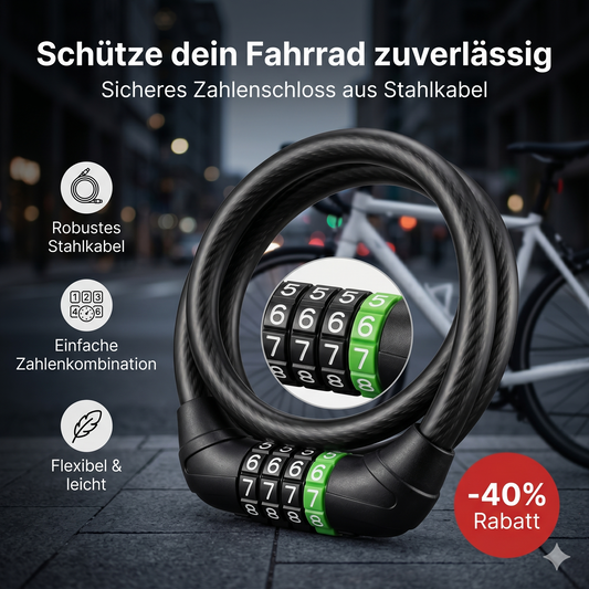 Fahrrad Kabelschloss mit Zahlencode aus Stahl flexibel und sicherer Diebstahlschutz für Fahrrad und E Bike
