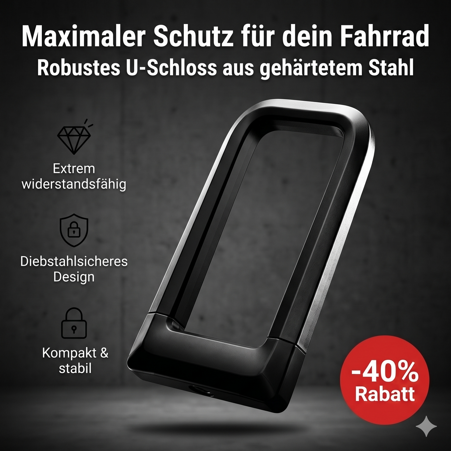 Fahrrad U Schloss aus gehärtetem Stahl für maximalen Diebstahlschutz robust und sicher für E Bike und Fahrrad